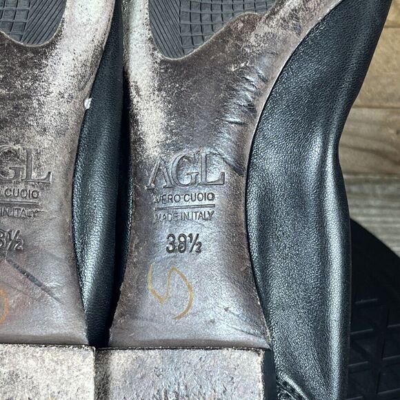 AGL Womens Sz 38.5 / 8.5 Black Leather Cap Toe Horsebit Loafer Ballet Flat Shoes - Picture 10 of 10